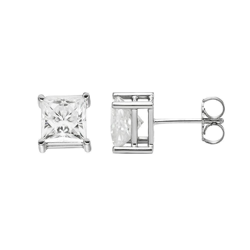 Princess Cut 2 Carats Natural Diamonds Women Studs Earring White Gold 14K