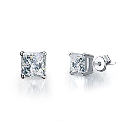 Princess Cut 2 Ct Natural Earth Mined Diamonds Studs Earring White Gold14K