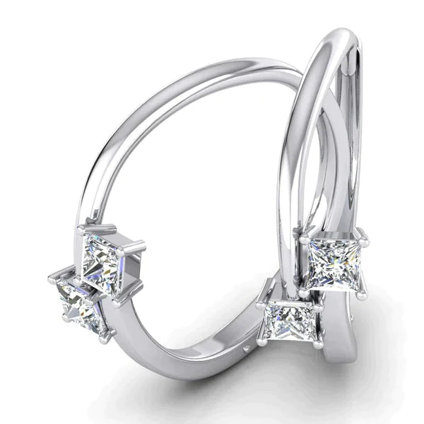 Princess Cut 2 Natural Diamond Hoop Earrings3