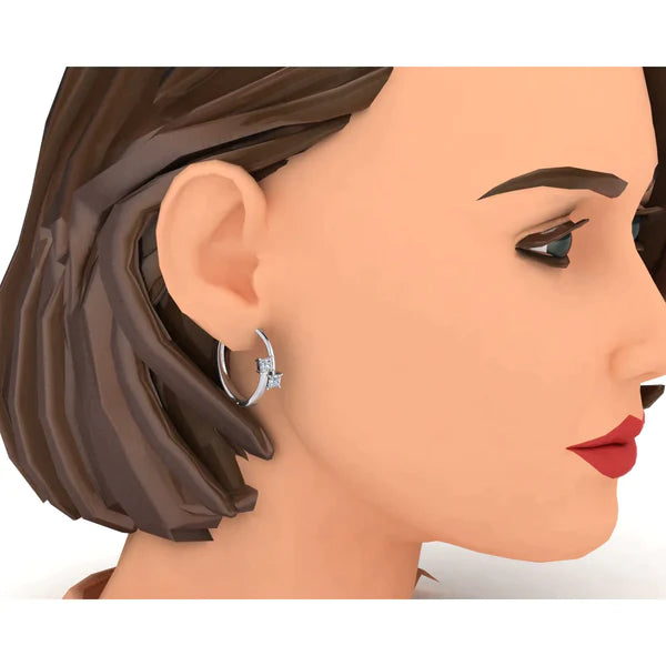 Princess Cut 2 Natural Diamond Hoop Earrings5