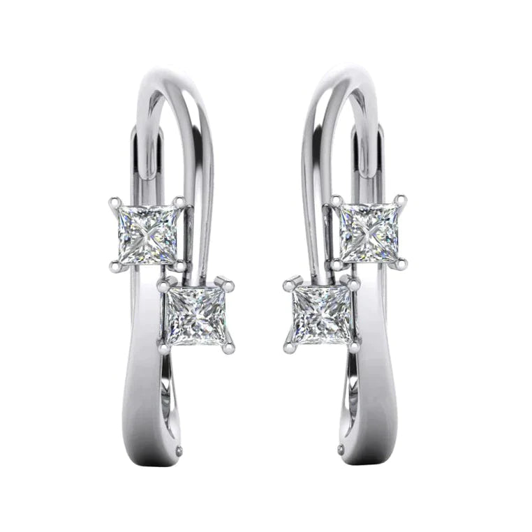 Princess Cut 2 Natural Diamond Hoop Earrings