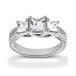 Princess Cut 2.43 Carats Real Diamond 3 Stone Engagement Ring White Gold