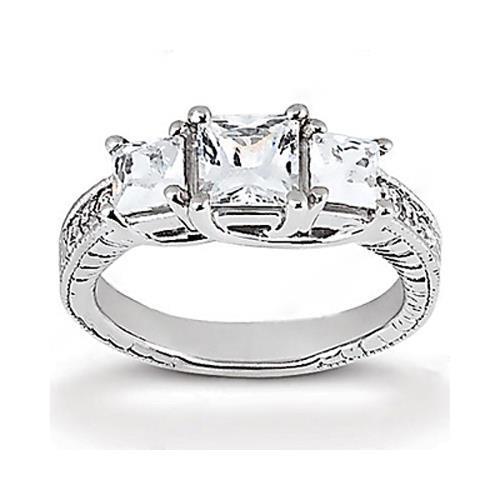 Princess Cut 2.43 Carats Real Diamond 3 Stone Engagement Ring White Gold