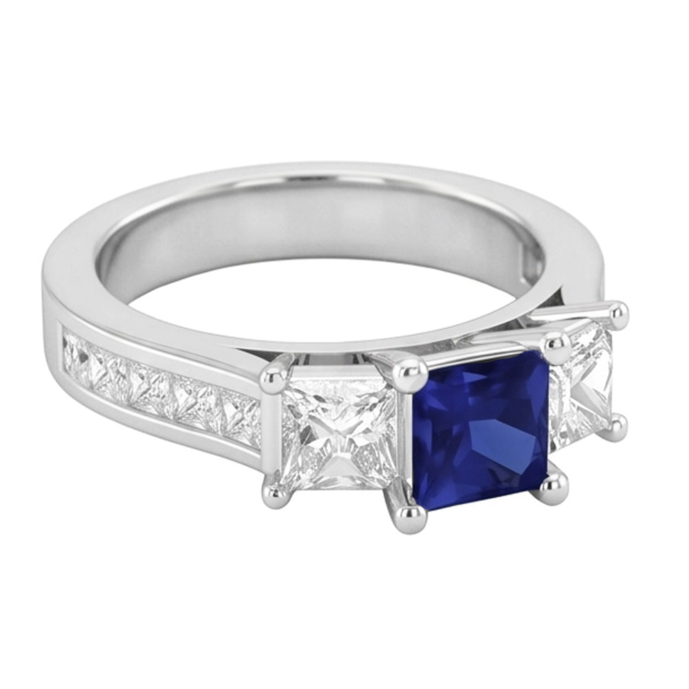 Princess Cut 3.50 Ct Ceylon Sapphire And Natural Earth Mined DIAMOND ( NOT LAB GROWN )s Ring White Gold 14K