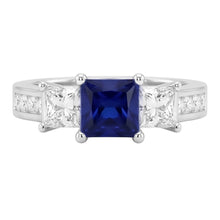 Princess Cut 3.50 Ct Ceylon Sapphire And Natural Earth Mined DIAMOND ( NOT LAB GROWN )s Ring White Gold 14K