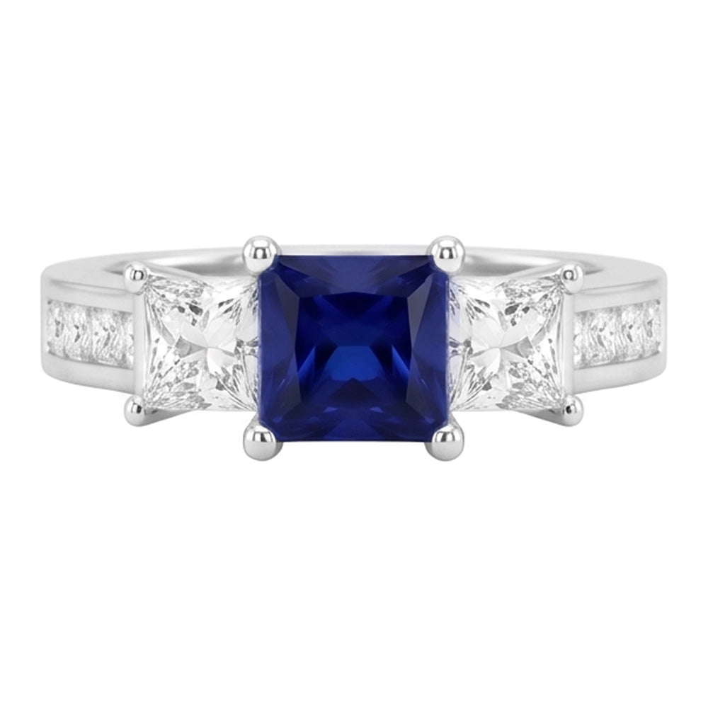 Princess Cut 3.50 Ct Ceylon Sapphire And Natural Earth Mined DIAMOND ( NOT LAB GROWN )s Ring White Gold 14K