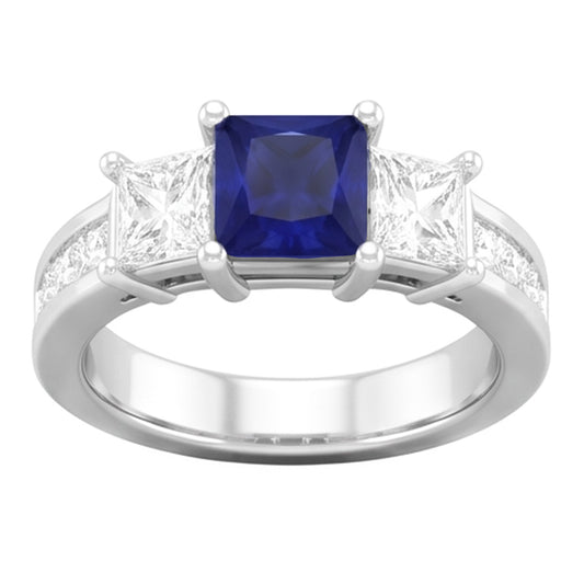 Princess Cut 3.50 Ct Ceylon Sapphire And Natural Earth Mined DIAMOND ( NOT LAB GROWN )s Ring White Gold 14K