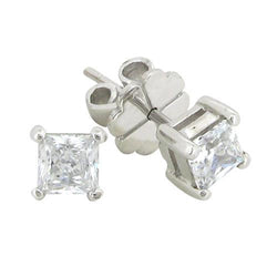 Princess Cut 3 Carats Real Diamond Studs Earrings White Gold 14K