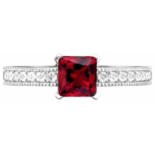 Princess Cut 3 Carats Ruby With Natural Earth Mined Diamonds Wedding Ring White Gold