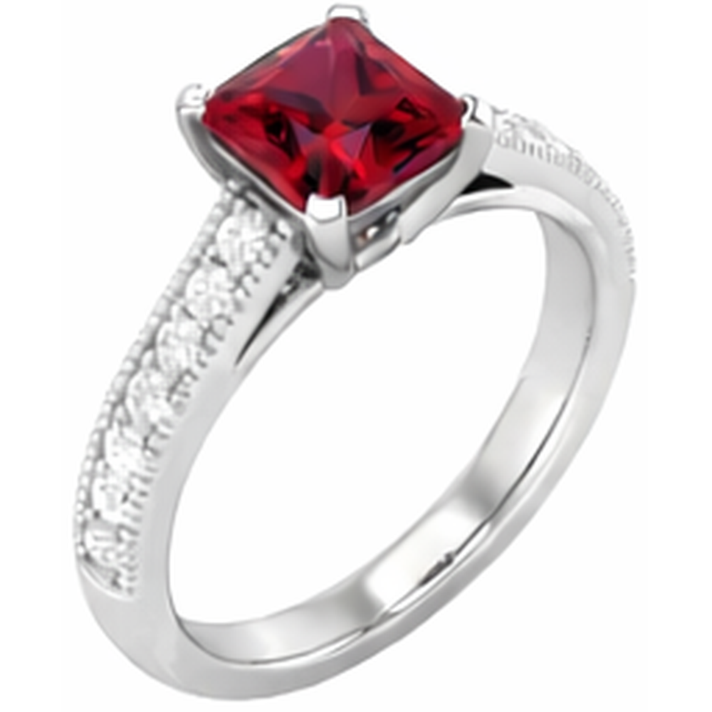 Princess Cut 3 Carats Ruby With Natural Earth Mined Diamonds Wedding Ring White Gold