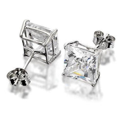 Princess Cut 3.20 Ct Natural Diamonds Studs Earrings 14K White Gold