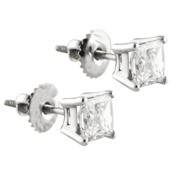 Princess Cut 4.00 Ct. Genuine Diamonds Studs Earrings Gold White