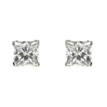 Princess Cut 4.02 Carats Prong Set Real Diamonds Studs Earrings 14K Gold