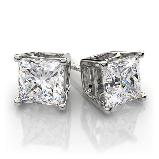 Princess Cut 5 Ct Natural Diamonds Women Studs Earring White Gold 14K