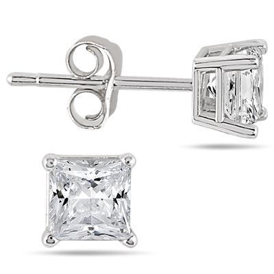 Princess Cut 5.40 Carats Real Diamond Ladies Studs Earrings Gold White