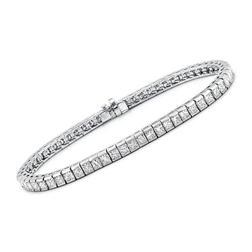 Princess Cut 9 Carats Sparkling Real Diamonds Tennis Bracelet WG 14K