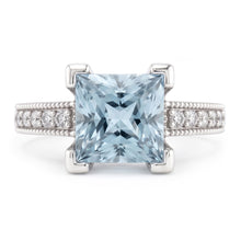 Princess Cut Aquamarine With Round Natural Earth Mined Diamonds 16 Ct Ring White Gold