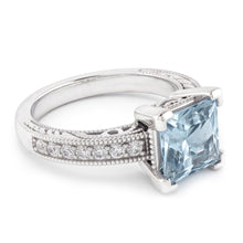 Princess Cut Aquamarine With Round Natural Earth Mined Diamonds 16 Ct Ring White Gold