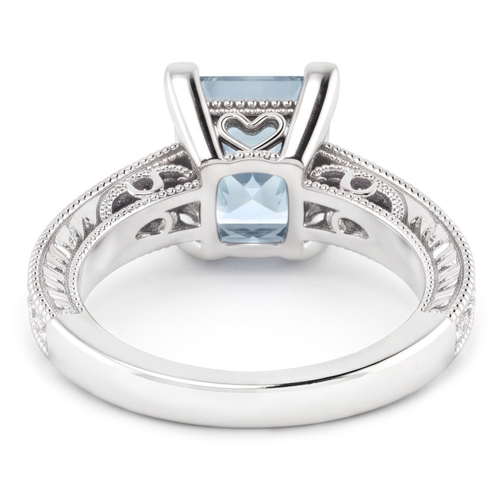 Princess Cut Aquamarine With Round Natural Earth Mined Diamonds 16 Ct Ring White Gold