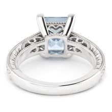 Princess Cut Aquamarine With Round Natural Earth Mined Diamonds 16 Ct Ring White Gold