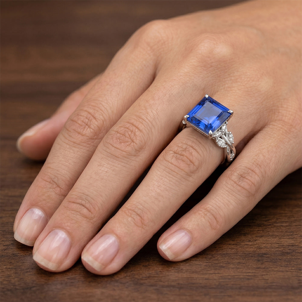 Princess Cut Blue Sapphire IGI CERTIFIED Diamond Ring 6.75 Carats Fancy Jewelry