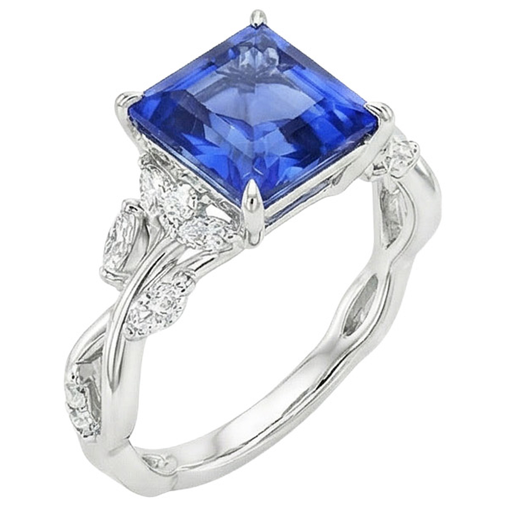 Princess Cut Blue Sapphire Natural Earth Mined Diamond Ring 6.75 Carats Fancy Jewellery