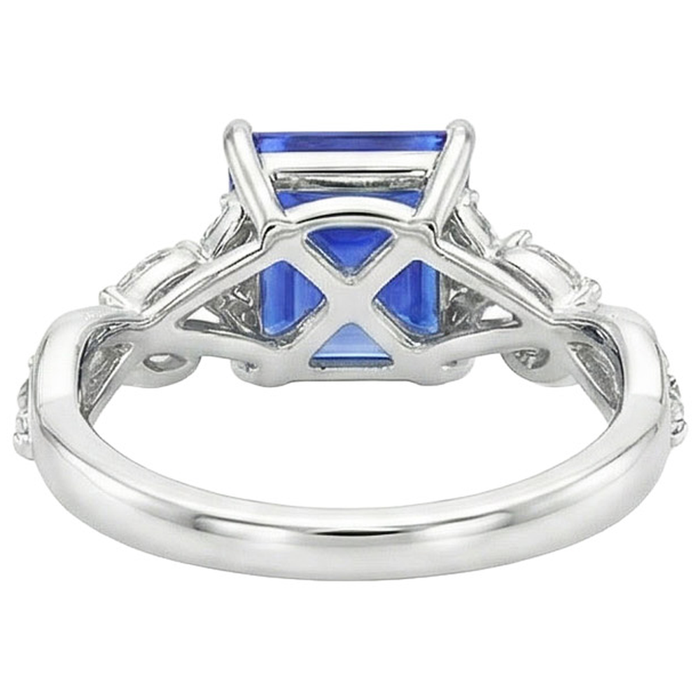 Princess Cut Blue Sapphire Natural Earth Mined Diamond Ring 6.75 Carats Fancy Jewellery