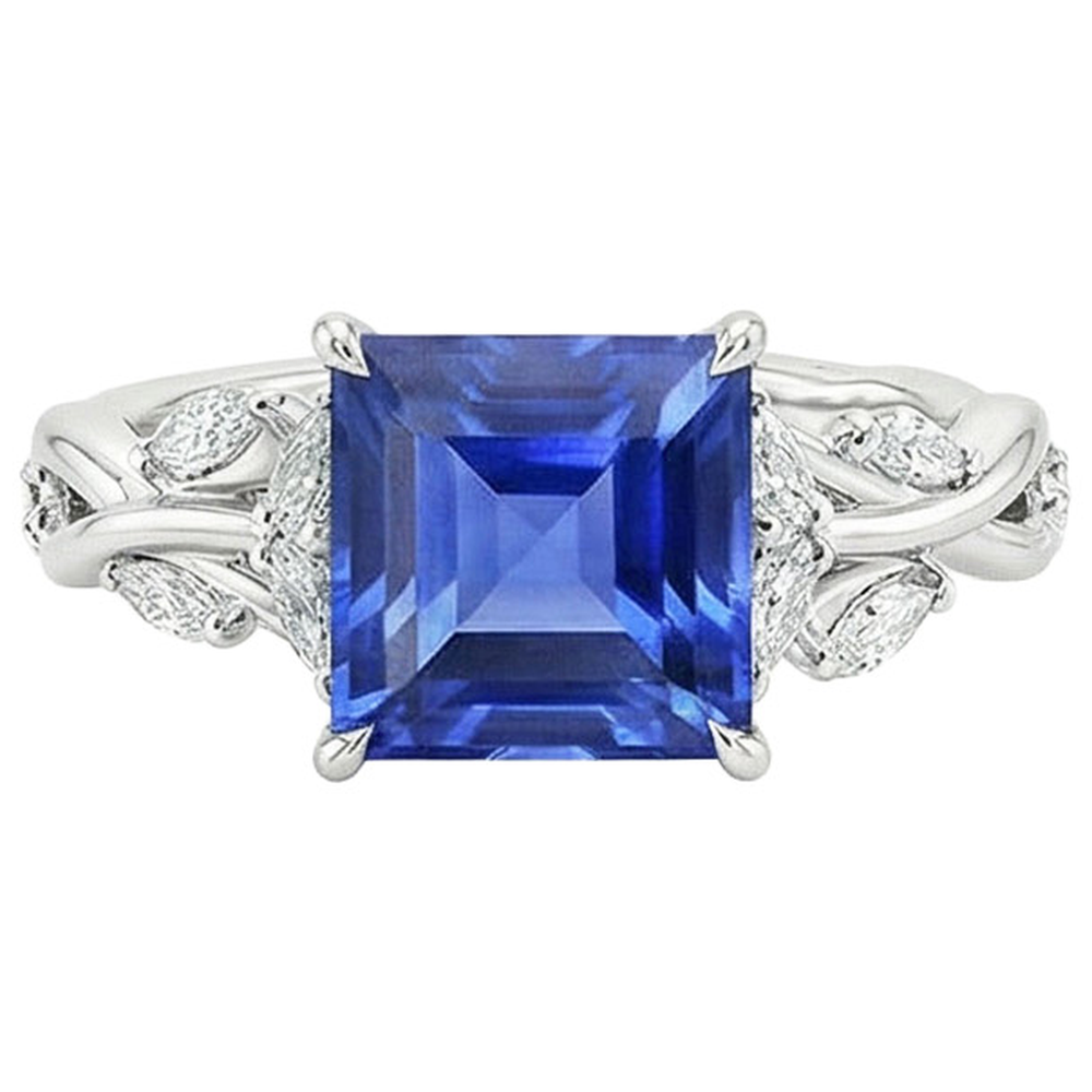 Princess Cut Blue Sapphire Natural Earth Mined Diamond Ring 6.75 Carats Fancy Jewellery