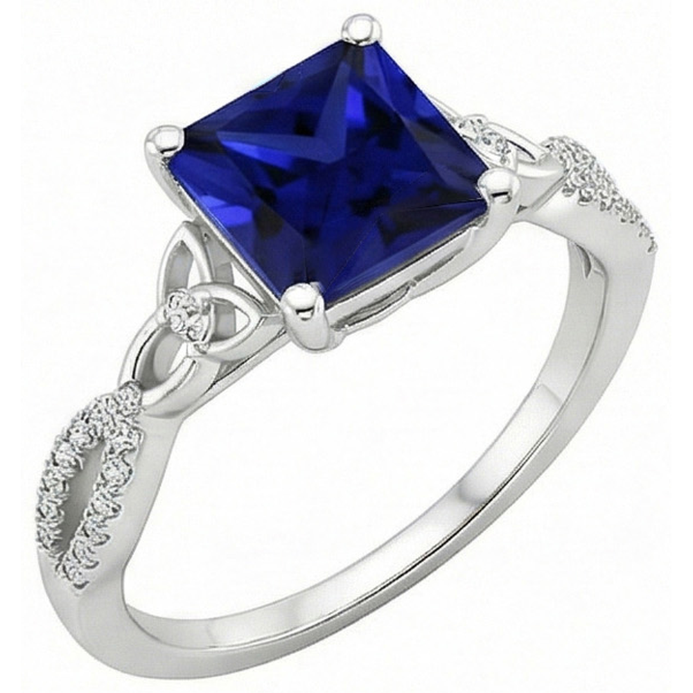 Princess Cut Blue Sapphire Natural Earth Mined Diamond Ring Gold Twisted Shank 4 Carats