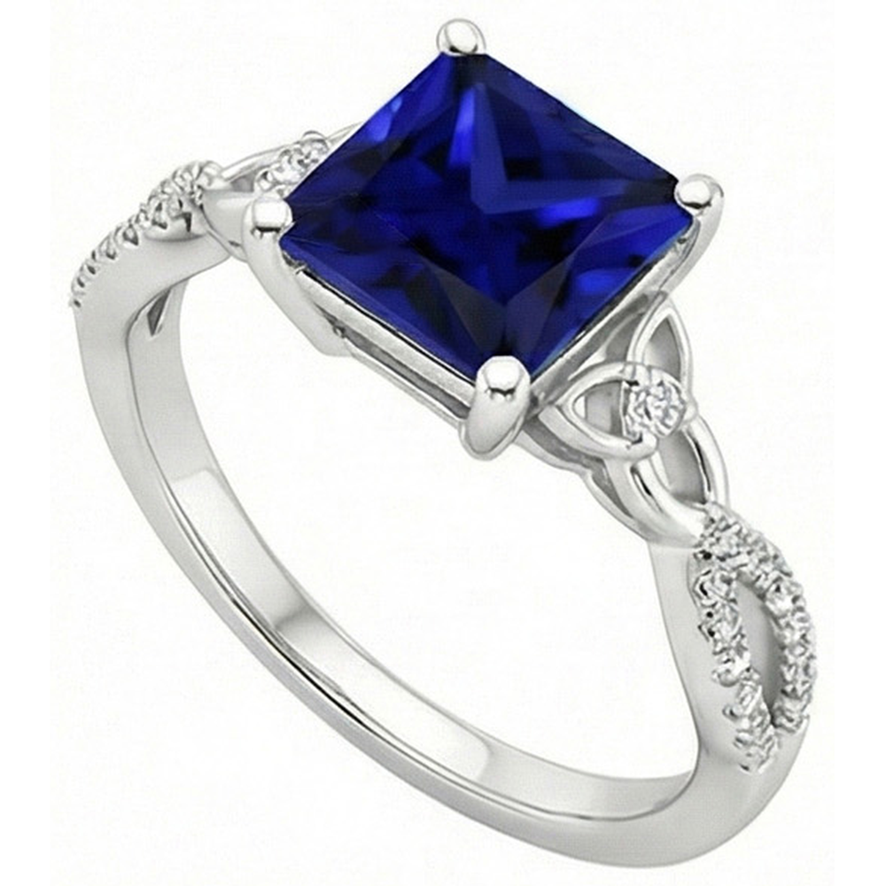 Princess Cut Blue Sapphire Natural Earth Mined Diamond Ring Gold Twisted Shank 4 Carats