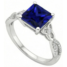 Princess Cut Blue Sapphire Natural Earth Mined Diamond Ring Gold Twisted Shank 4 Carats