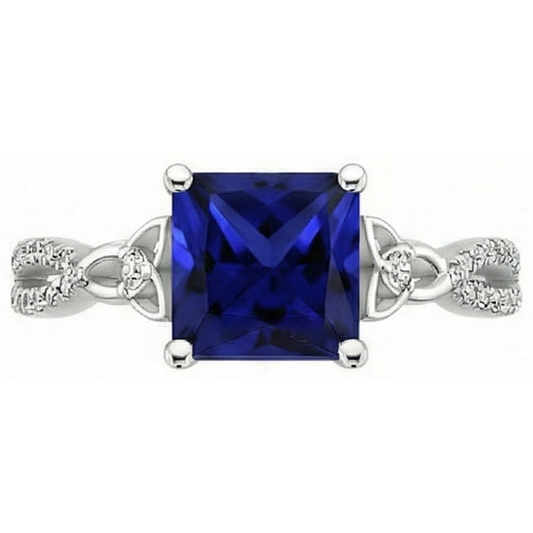 Princess Cut Blue Sapphire Natural Earth Mined Diamond Ring Gold Twisted Shank 4 Carats