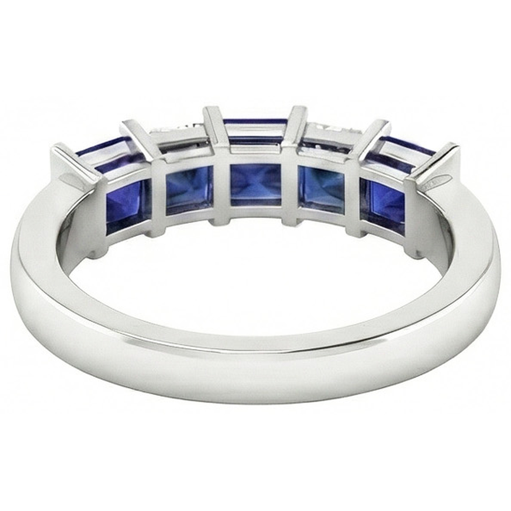Princess Cut Ceylon Sapphire Natural Earth Mined DIAMOND ( NOT LAB GROWN )s 5 Stone Ring 1.75 Ct