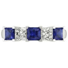 Princess Cut Ceylon Sapphire Natural Earth Mined DIAMOND ( NOT LAB GROWN )s 5 Stone Ring 1.75 Ct