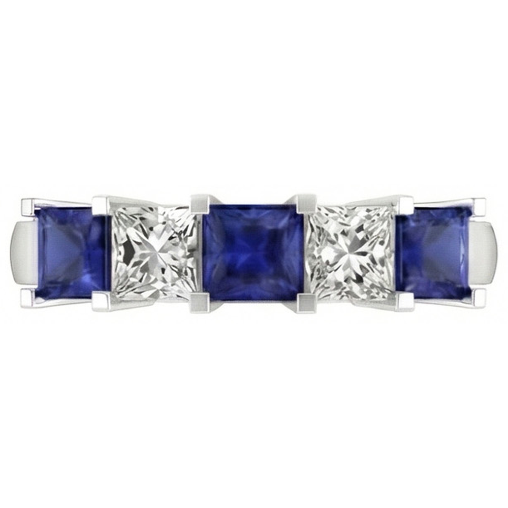 Princess Cut Ceylon Sapphire Natural Earth Mined DIAMOND ( NOT LAB GROWN )s 5 Stone Ring 1.75 Ct