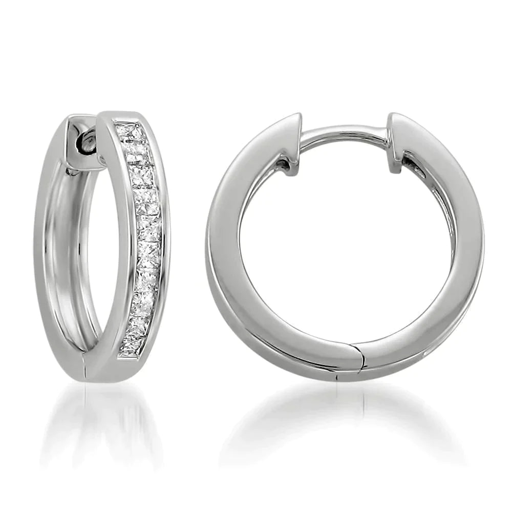 Princess Cut Channel Set Genuine Diamond Hoops