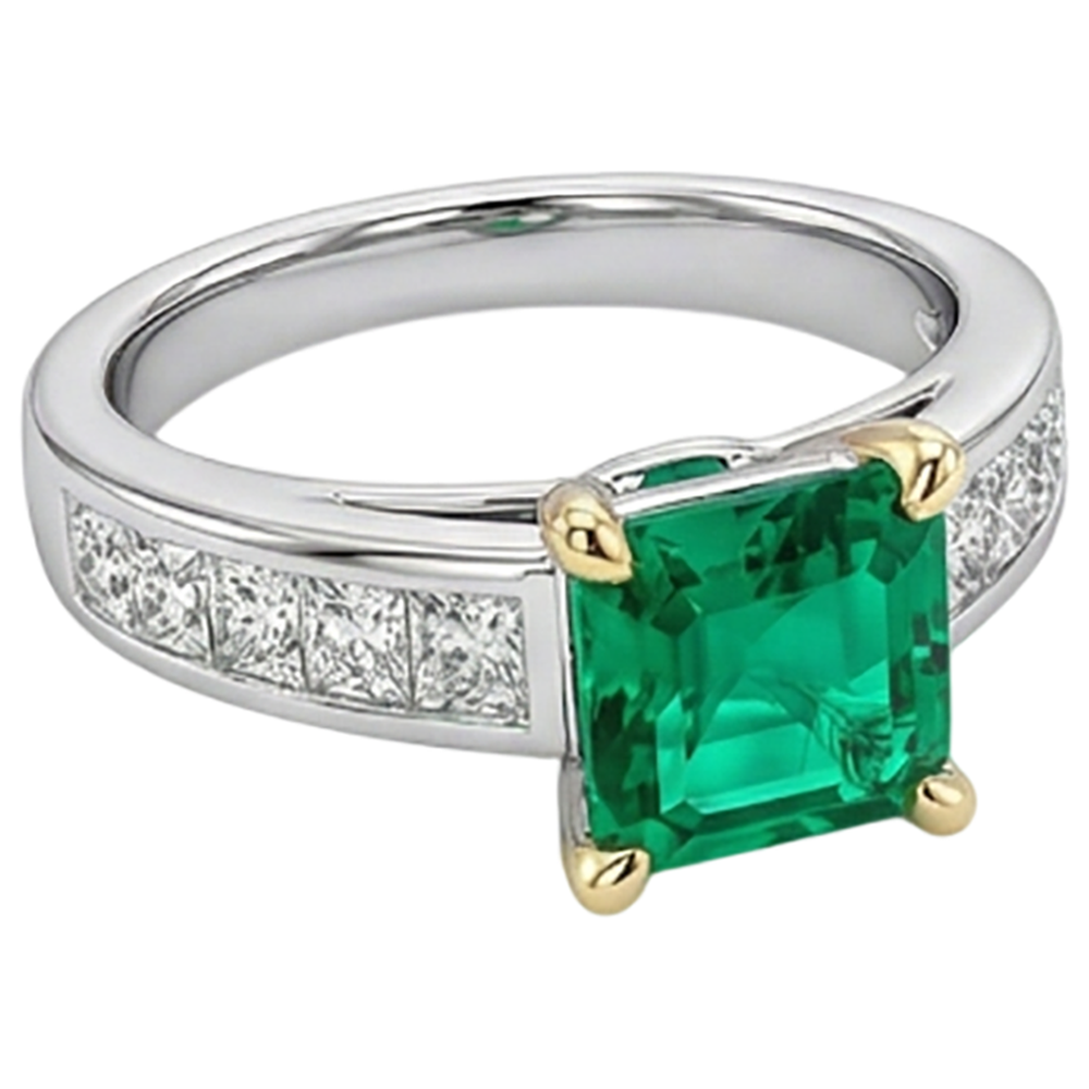 Colombian Emerald Precious Stone Ring 4-ct 14 Karat Two Tone Gold – angle view