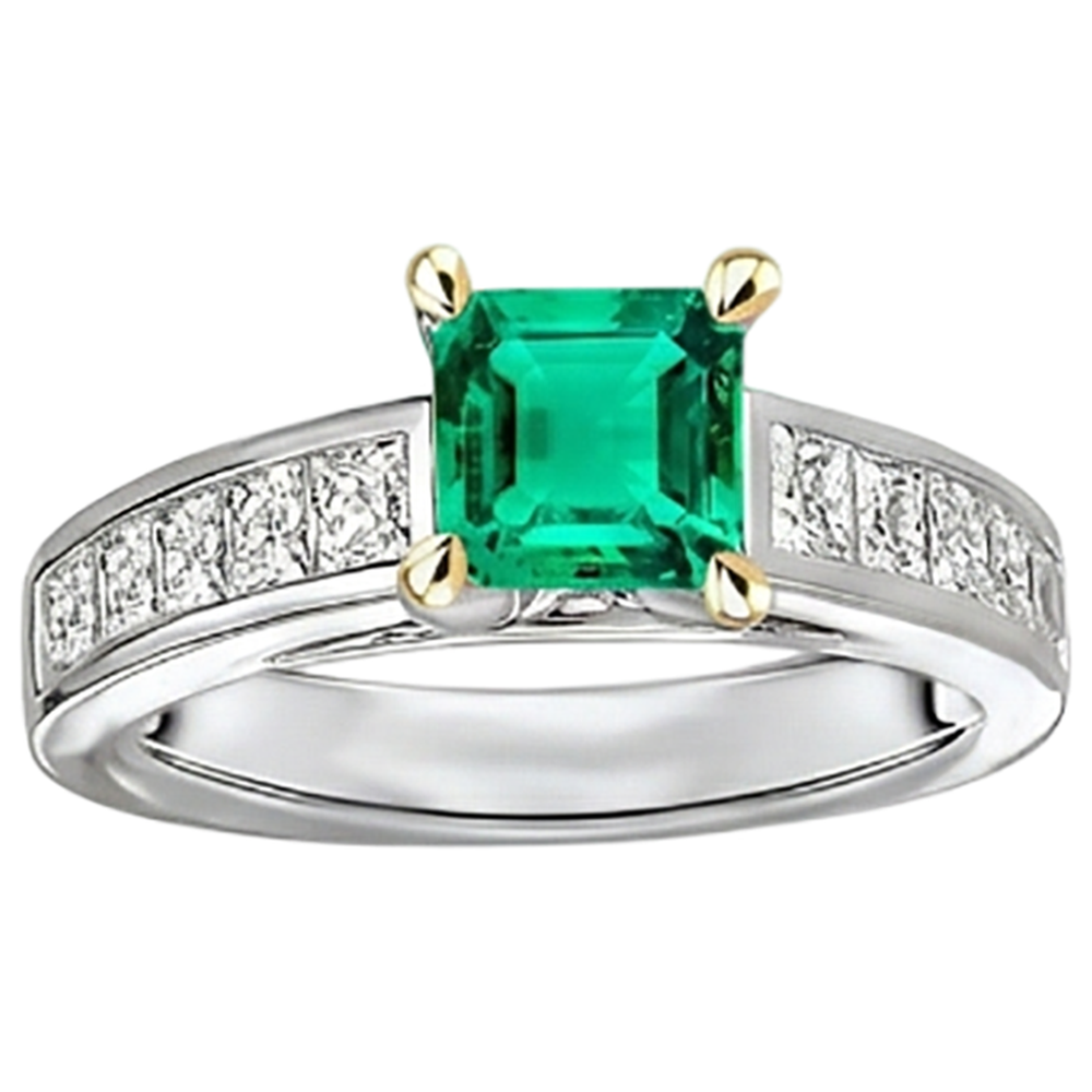 Genuine Colombian Emerald Precious Stone Ring 4 ct 14 Karat Two Tone Gold – side view
