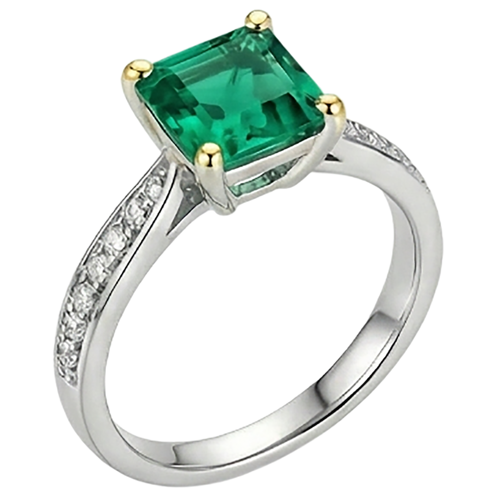 Natural Emerald Precious Stone Ring 3 ct 14K Two Tone Gold – front view