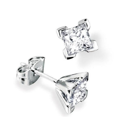 Princess Cut Genuine Diamond Stud Earring Women Gold Jewelry 2.10 Carats
