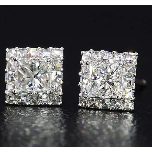 Princess Cut Genuine Diamond Stud Earrings Jewelry White Gold 14K 2 Carats