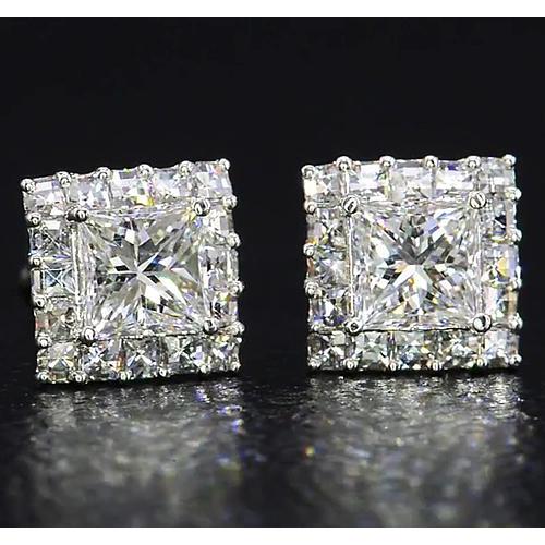 Princess Cut Genuine Diamond Stud Earrings Jewelry White Gold 14K 2 Carats
