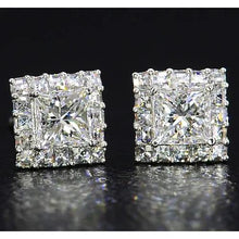 Princess Cut Genuine Diamond Stud Earrings Jewelry White Gold 14K 2 Carats
