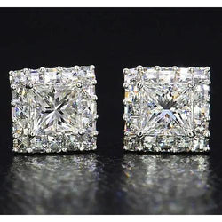 Princess Cut Genuine Diamond Stud Earrings Jewelry White Gold 14K 2 Carats