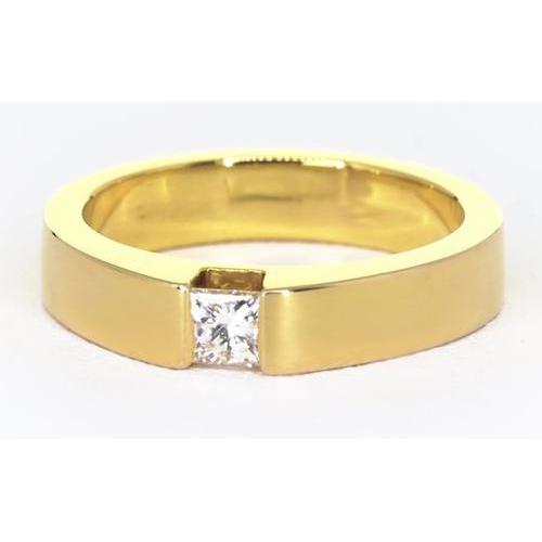  Genuine Diamond Tension Set Men's Ring 0.75 Carats Yellow Gold