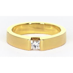 Princess Cut Genuine Diamond Tension Set Men's Ring 0.75 Carats Yellow Gold