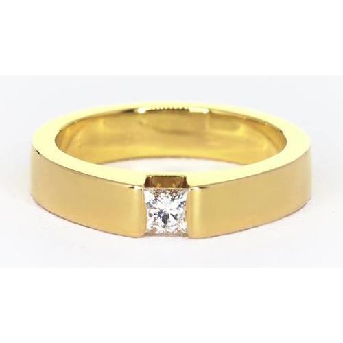 Princess Cut Genuine Diamond Tension Set Men's Ring 0.75 Carats Yellow Gold