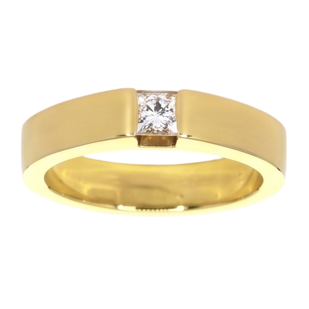 Princess Cut Genuine Natural Earth Mined Diamond Tension Set Men's Ring 0.75 Carats Yellow Gold