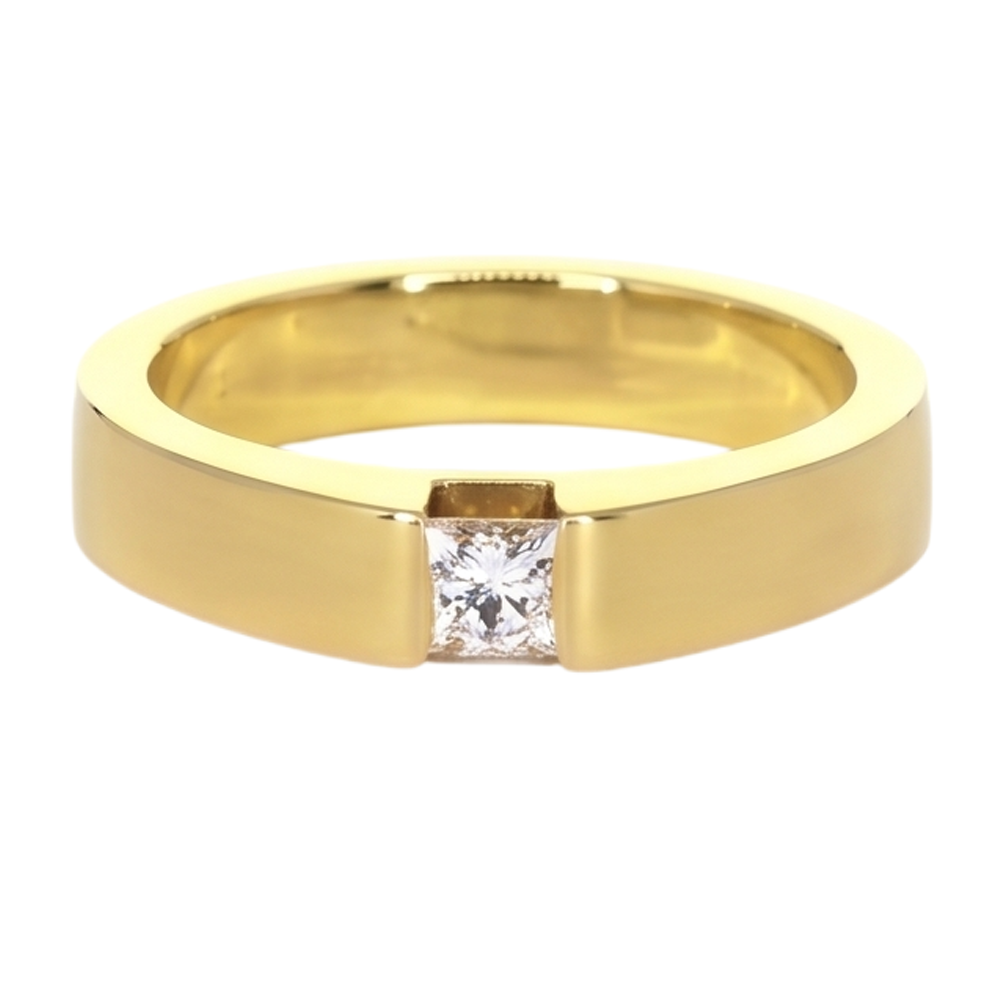 Princess Cut Genuine Natural Earth Mined Diamond Tension Set Men's Ring 0.75 Carats Yellow Gold
