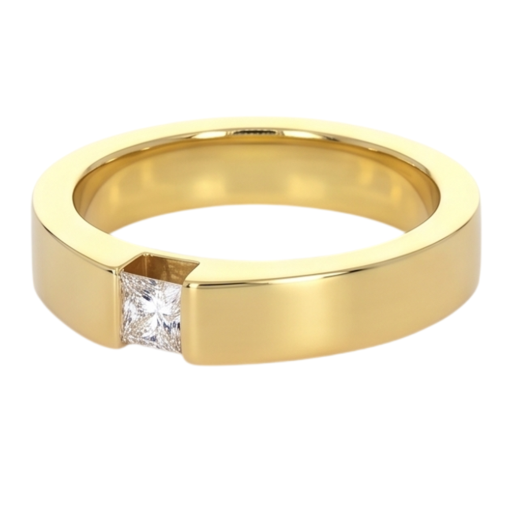 Princess Cut Genuine Natural Earth Mined Diamond Tension Set Men's Ring 0.75 Carats Yellow Gold